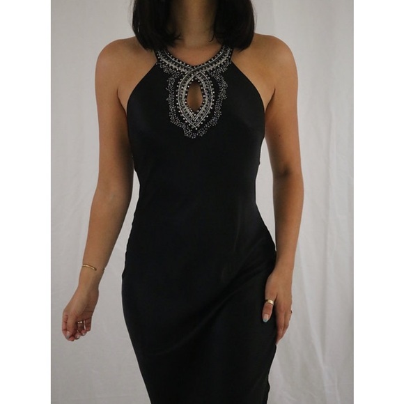 Vintage 90’s Y2K 100% Silk Dress Beaded Dress Black Silk Slip Dress Maxi Prom - Picture 5 of 12